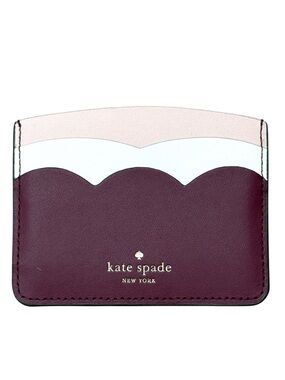 Kate Spade New York Scallop Card Holder Wallet – Burgundy Pink Colorblock